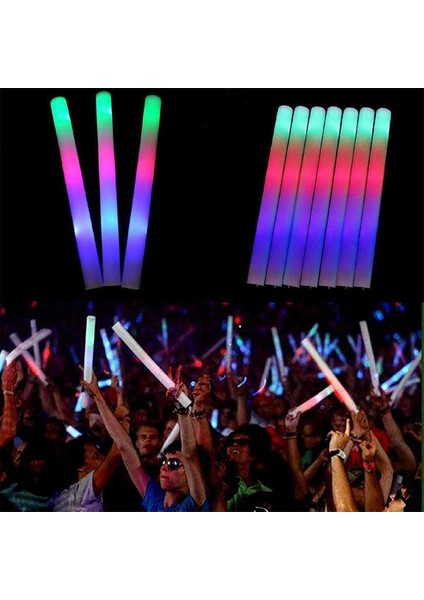 Ece Store LED Işıklı Rengarenk Sünger Parti Çubuk Işıklı Kauçuk Sopa 46 cm