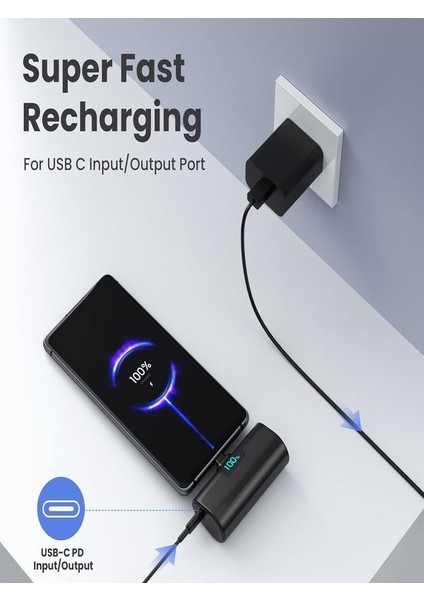 Fp07 5000mah Type-c 20w Ultra Hızlı Şarj Elektronik Taşınabilir Batarya Lcd MİNİ Powerbank Telefon