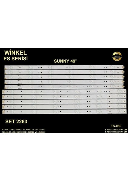 LCD LED-2263 Takım 10 LU-SN049DLDJ820-C490F13-SN049DLDJ820-STCFSN049-ES-080-WİNKEL