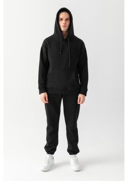 Peak Oversize Kapüşonlu Nakışlı Sweatshirt Siyah