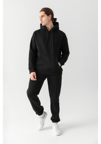 Peak Oversize Kapüşonlu Nakışlı Sweatshirt Siyah
