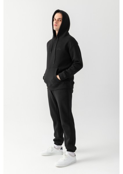 Peak Oversize Kapüşonlu Nakışlı Sweatshirt Siyah