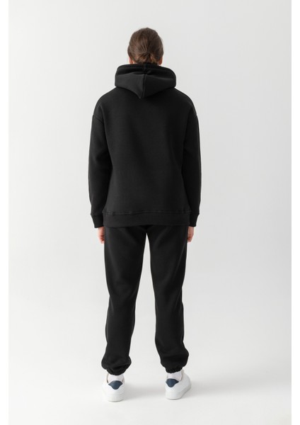 Peak Oversize Kapüşonlu Nakışlı Sweatshirt Siyah