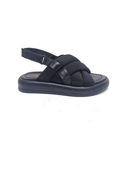 Siyah Streç Kadın Sandalet Ayakkabı