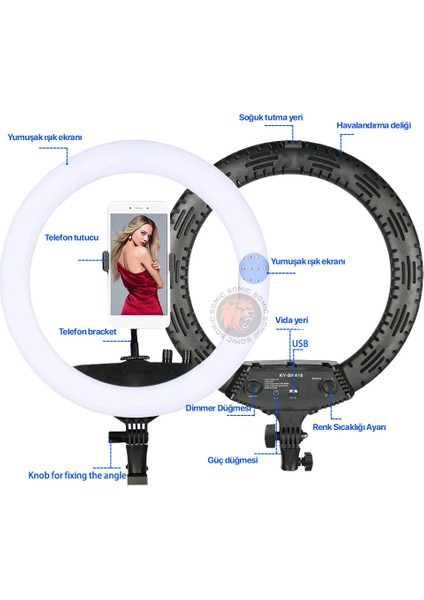 Döküm Ayaklı 21 Inç Ring Light Kumandalı LED 54 cm 21 Inch Influencer Kuaför Makyaj Işığı Çantalı