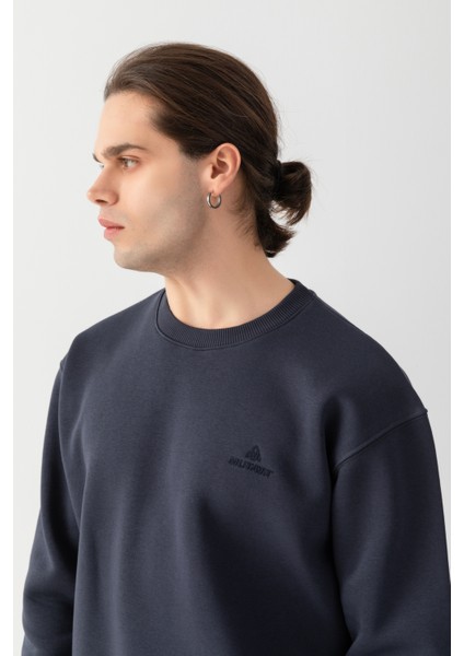 Peak Oversize Nakışlı Sweatshirt Füme