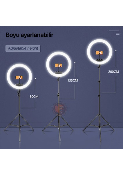 Döküm Ayaklı 21 Inç Ring Light Kumandalı LED 54 cm 21 Inch Influencer Kuaför Makyaj Işığı Çantalı