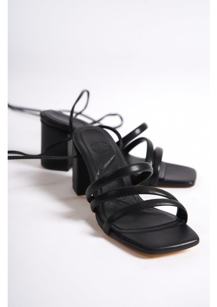 (Shoes) Biyeli Topuklu Bileğe Dolamalı Kadın Ayakkabı Siyah modelleri