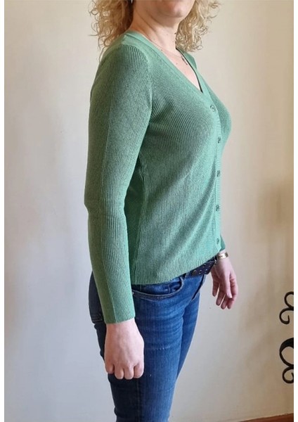 Kadın Yeşil Pamuk-Viskon Karışımlı Hırka fiyatları