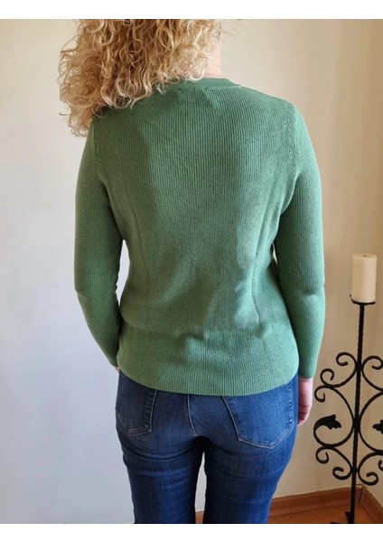 Kadın Yeşil Pamuk-Viskon Karışımlı Hırka modelleri