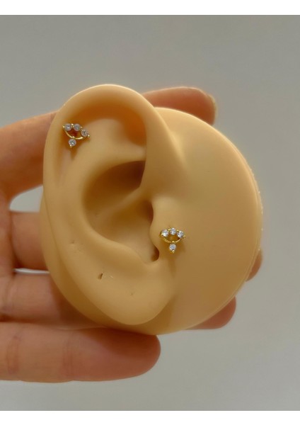 Ares Collection Cerrahi Çelik Zirkon Taşlı Tragus Helix Kıkırdak Kulak Memesi Uyumlu Piercing Küpe (1 Adet )