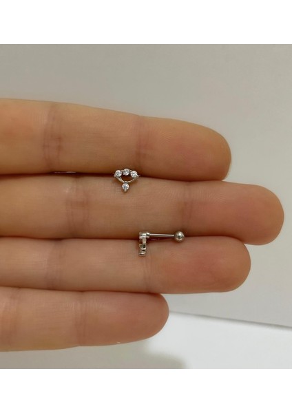 Cerrahi Çelik Zirkon Taşlı Tragus Helix Kıkırdak Kulak Memesi Uyumlu Piercing Küpe (1 Adet )