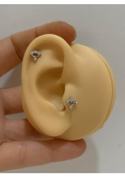 Cerrahi Çelik Zirkon Taşlı Tragus Helix Kıkırdak Kulak Memesi Uyumlu Piercing Küpe (1 Adet )