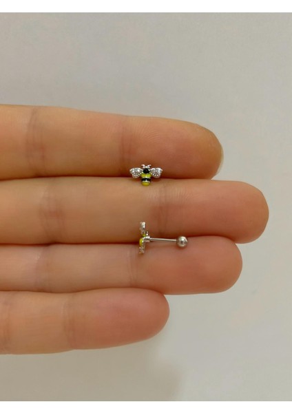 Cerrahi Çelik Arı Tragus Helix Kıkırdak Kulak Memesi Uyumlu Piercing Küpe (1 Adet )