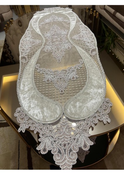 Yeni Lüks Runner Salon Masa Örtüsü Kadife Salon Takımı 5 Parça Nakışlı Pembe fırsatları