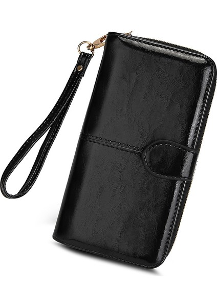 Yeni Fermuarlı Yağ Mumu Deri Cüzdan Tokası Cep Telefonu Çanta Cüzdanı (Yurt Dışından)
