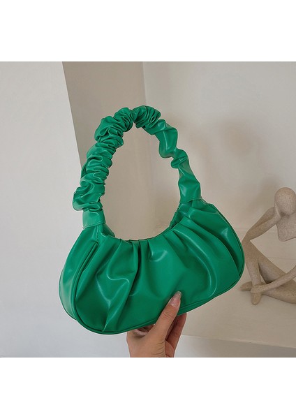 Düz Renk Bulut Pileli Çanta Basit Kadın Koltuk Altı Çantası (Yurt Dışından)