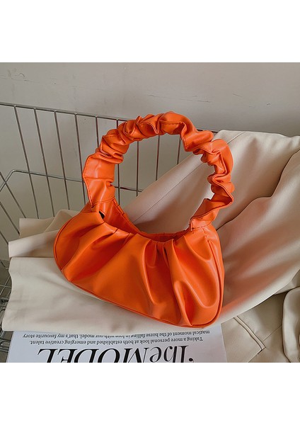 Düz Renk Bulut Pileli Çanta Basit Kadın Koltuk Altı Çantası (Yurt Dışından)