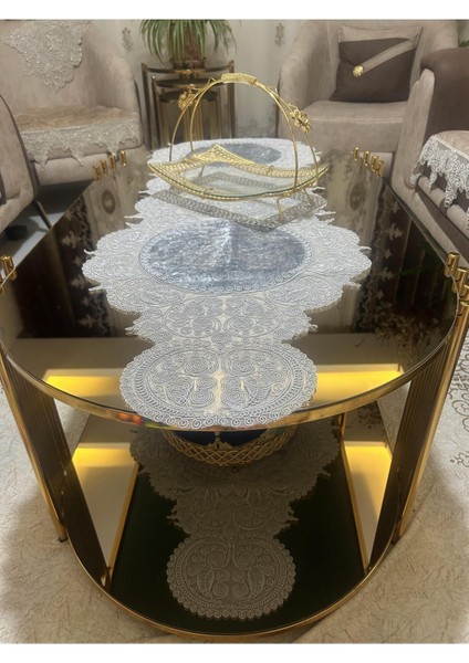 Yeni Lüks Runner Salon Oda Sehpa Masa Örtüsü Kadife Salon Takımı 5 Parça Gri
