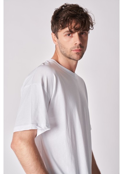 Erkek %100 Pamuk Oversize Kısa Kollu Bisiklet Yaka Tişört fırsatları