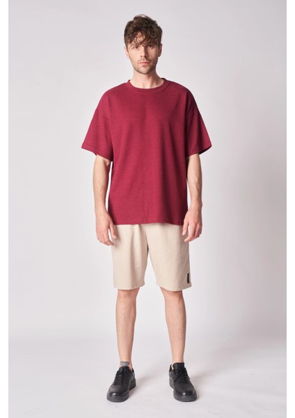 Erkek Dokulu Oversize Bisiklet Yaka Kısa Kollu Tişört