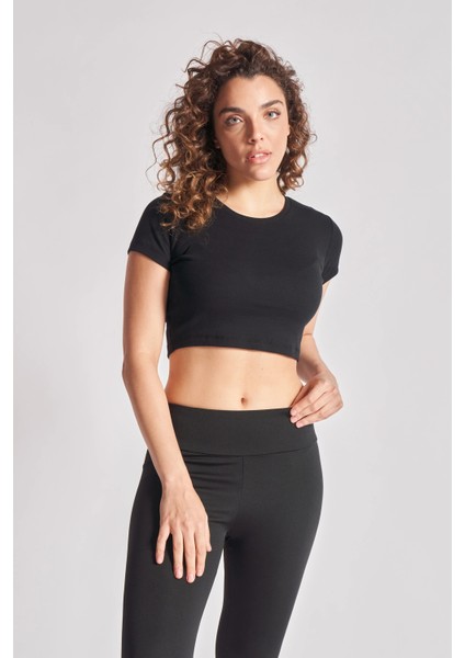 Kadın %100 Pamuklu Kısa Kollu Crop