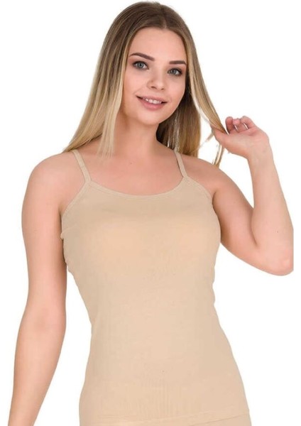 4'lü (4 Adet) Ten Rengi Licralı Kadın Ip Askılı Atlet