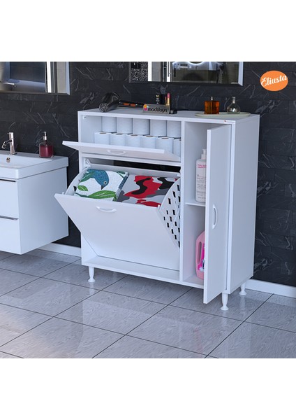 Modilayn Yenice 90 x 97,5 x 31,8 cm Kirli Çamaşır Dolabı Sepetli Banyo Dolabı