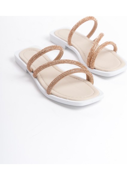 ARTI ARTI AYAKKABI MİA026-1602 Günlük Kadın Taşlı Bej Tatil Terliği modelleri
