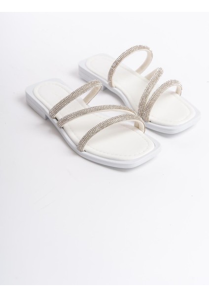 ARTI ARTI AYAKKABI MİA026-1602 Günlük Kadın Taşlı Beyaz Tatil Terliği modelleri