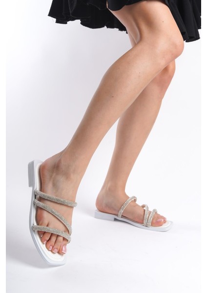 ARTI ARTI AYAKKABI MİA026-1602 Günlük Kadın Taşlı Beyaz Tatil Terliği fırsatları