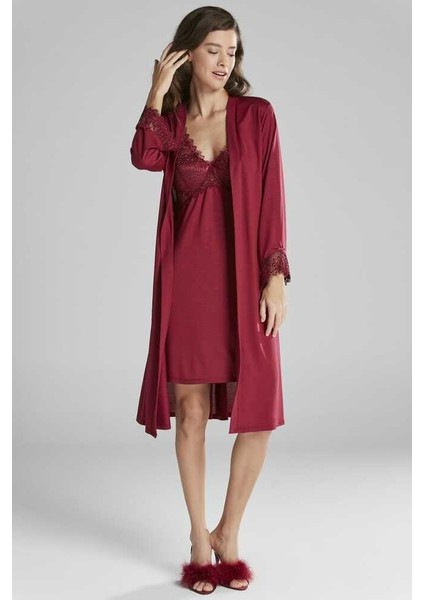 Pierre Cardin 5040 6'lı Modal Gecelik Sabahlık Çeyiz Seti Bordo