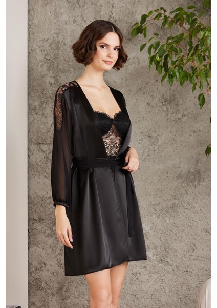 Pierre Cardin Saten Gecelik Sabahlık Pijama Takım Şort 6'lı Gelin Çeyiz Seti 6005