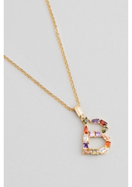Mini B Harfi Renkli Zirkon Taşlı 18 Ayar Sarı Altın Kaplama 45 cm Gümüş Kolye fiyatları