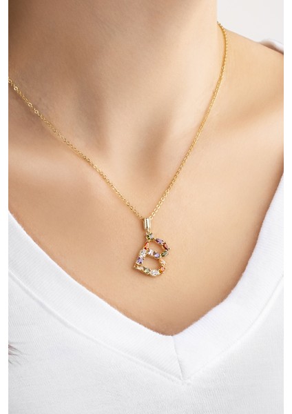 Mini B Harfi Renkli Zirkon Taşlı 18 Ayar Sarı Altın Kaplama 45 cm Gümüş Kolye fırsatları