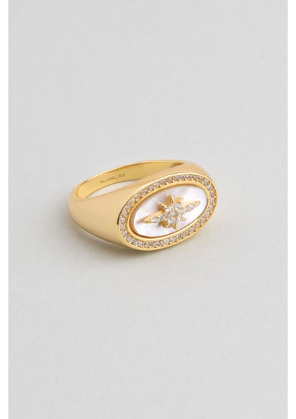 Mirasın Izinde 18 Ayar Sarı Altın Kaplama Gümüş Yıldız Yüzük