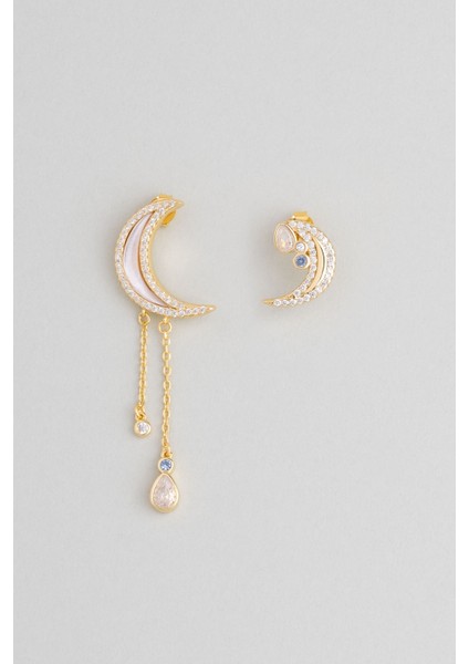 Sonsuz Işıltı 18 Ayar Sarı Altın Kaplama Gümüş Ay Küpe