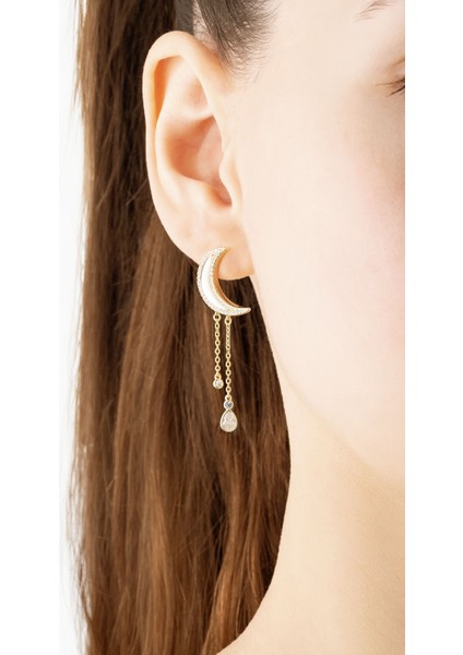 Sonsuz Işıltı 18 Ayar Sarı Altın Kaplama Gümüş Ay Küpe fiyatları