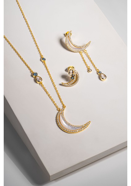 Sonsuz Işıltı 18 Ayar Sarı Altın Kaplama Gümüş Ay Küpe modelleri