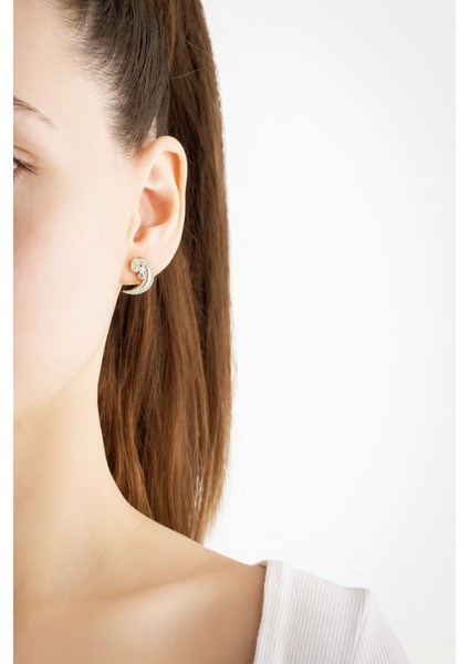 Sonsuz Işıltı 18 Ayar Sarı Altın Kaplama Gümüş Ay Küpe fırsatları