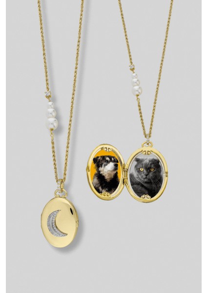 Sonsuz Miras 18 Ayar Sarı Altın Kaplama 55 cm Gümüş Ay Kolye