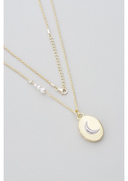 Sonsuz Miras 18 Ayar Sarı Altın Kaplama 55 cm Gümüş Ay Kolye fırsatları