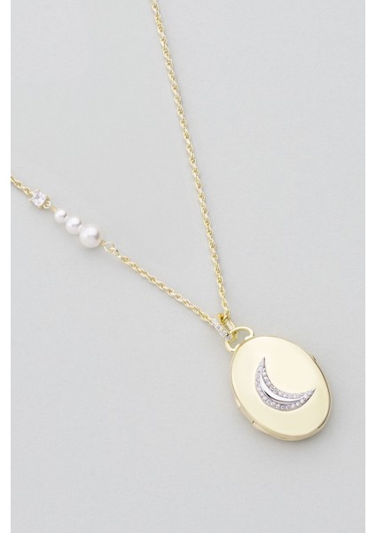 Sonsuz Miras 18 Ayar Sarı Altın Kaplama 55 cm Gümüş Ay Kolye indirimleri