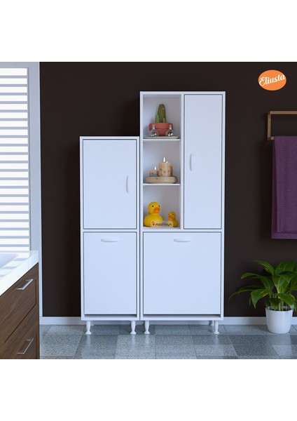 Modilayn Forbest Inci 97X165 cm 3 Kapaklı Kirli Çamaşır Dolabı Sepetli Banyo Dolabı