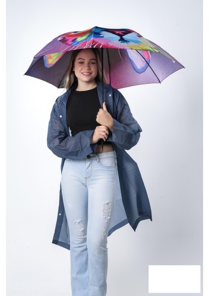 Renkli Kedi Desenli 8 Telli Manuel Rüzgara Dayanıklı Şemsiye M21MAR611 indirimleri