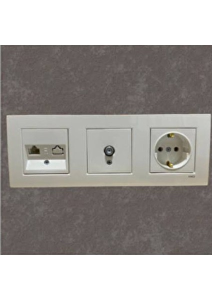 Karre Beyaz 3lü Set F Konnektör Tv Uydu Prizi + Numeris (Telefon Prizi) + Topraklı Priz