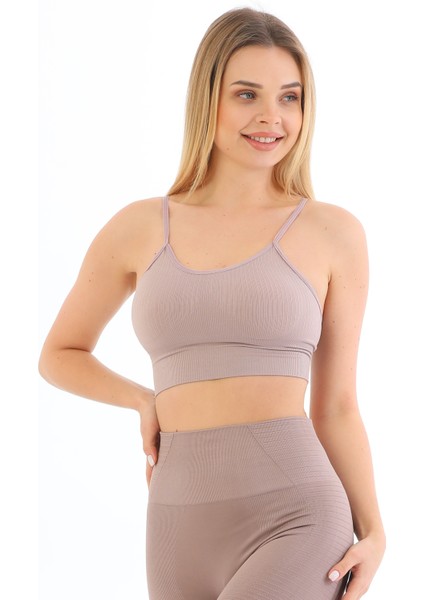 Yeni Sezon Ince Askılı Fitilli Toparlayıcı Crop Büstiyer Bronz fiyatları