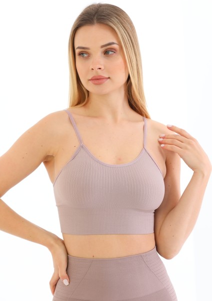 Yeni Sezon Ince Askılı Fitilli Toparlayıcı Crop Büstiyer Bronz modelleri