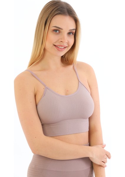 Yeni Sezon Ince Askılı Fitilli Toparlayıcı Crop Büstiyer Bronz fırsatları