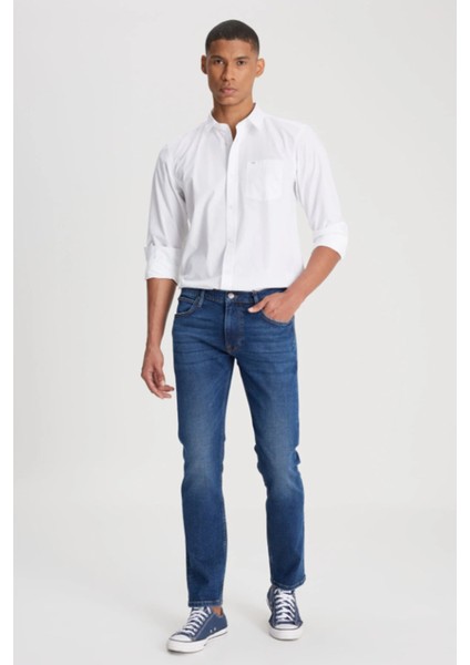 L719125XT Mavi Erkek Luke Slim Fit Dar Kesim Normal Bel Dar Paça Kot Pantolon